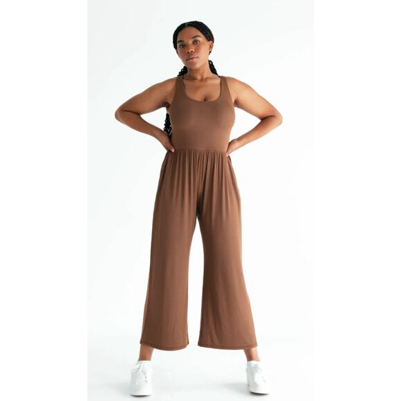 Women's brown jumper style long pants romper by Earthbound Trading Co XXL - Picture 1 of 10